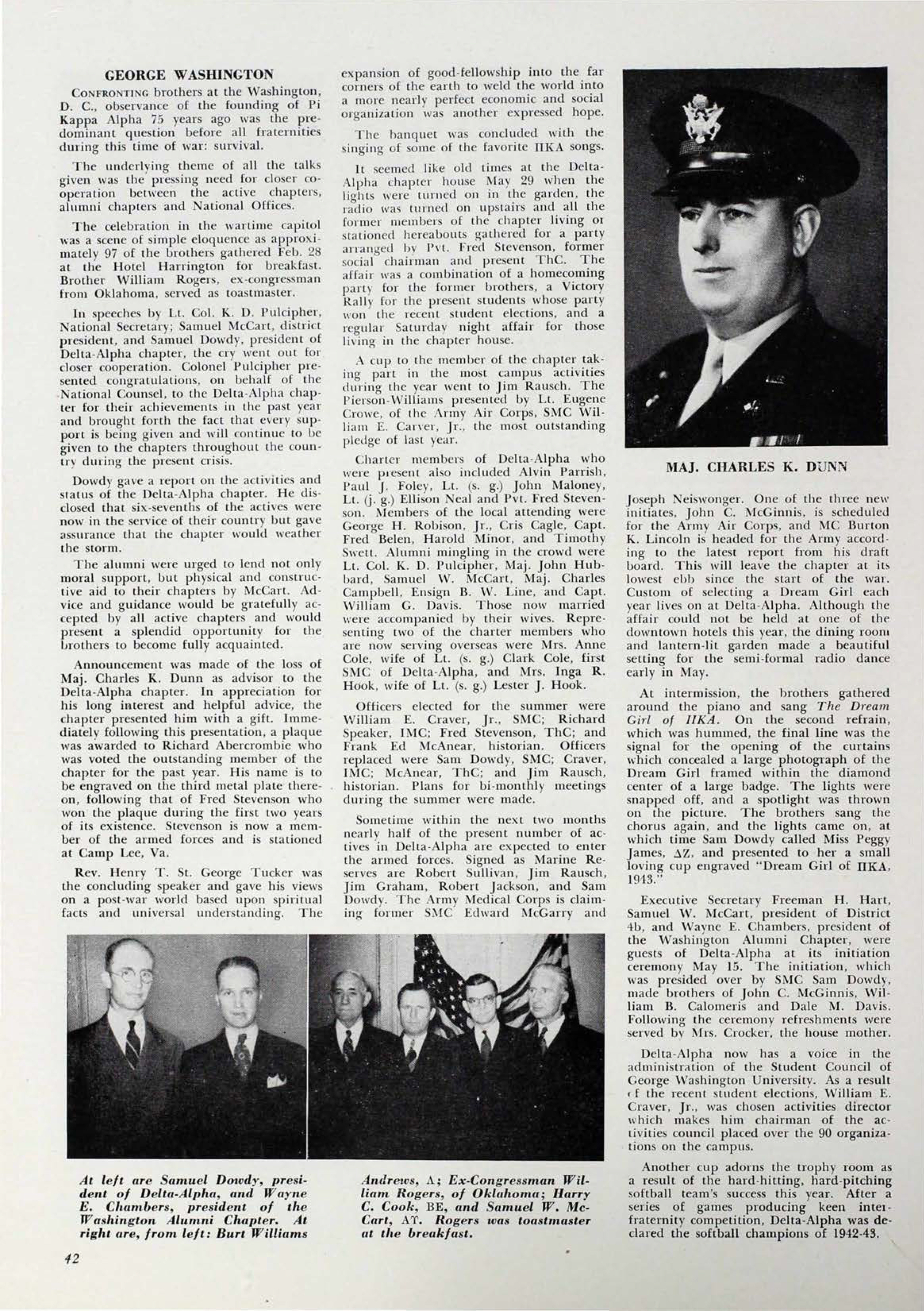 Active Chapter Reports: George Washington, July 1943